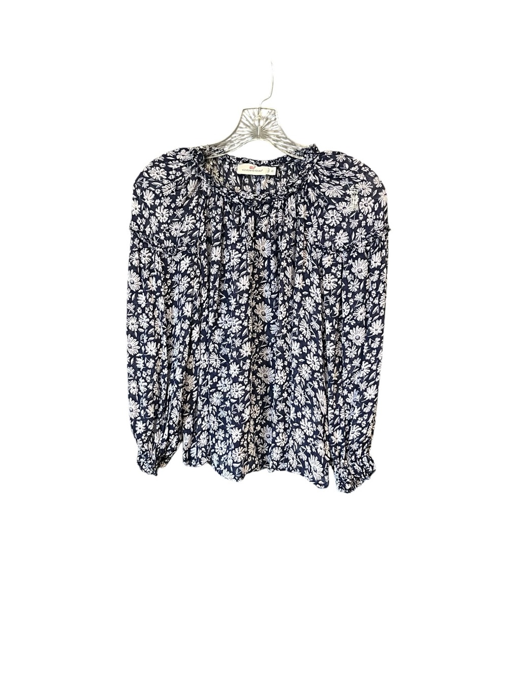 Vineyard Vines XS Floral Keyhole Blouse Long Sleeve Semi Sheer